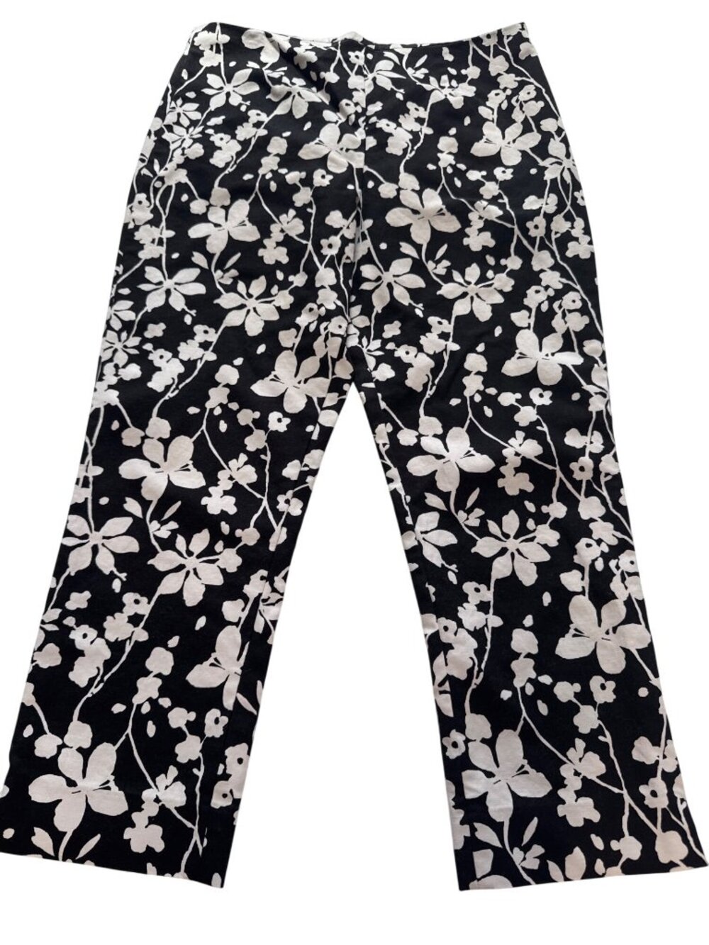 Investments Black White Floral Cropped Pants Size 14 Cotton Spandex